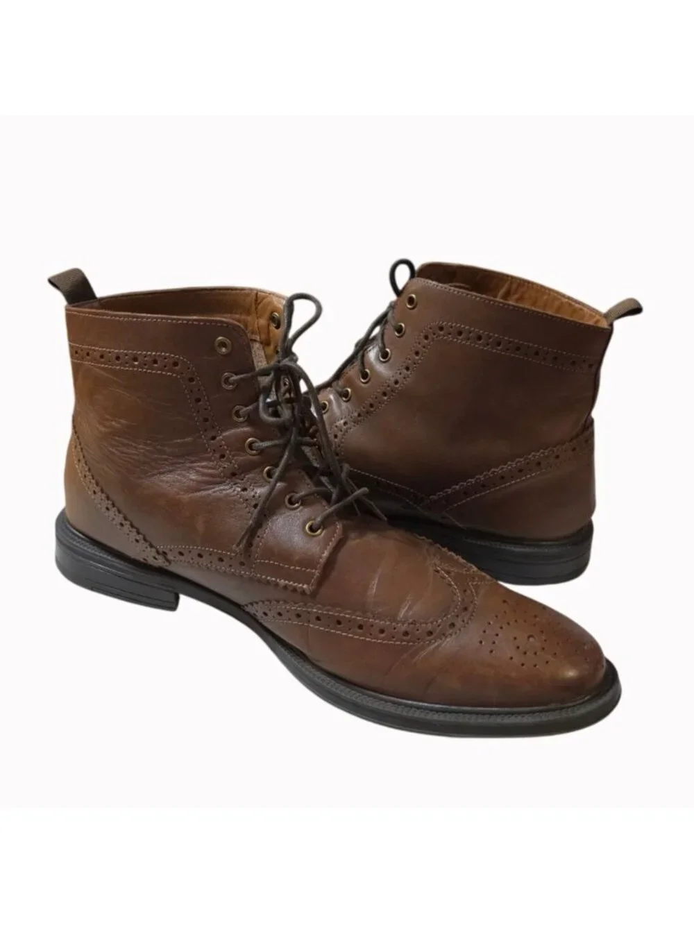Stafford Deacon Men's Leather Wingtip Brogue Boots Brown Size 13M F21668 Great C